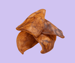 Pig Ears Dog treats on mauve background