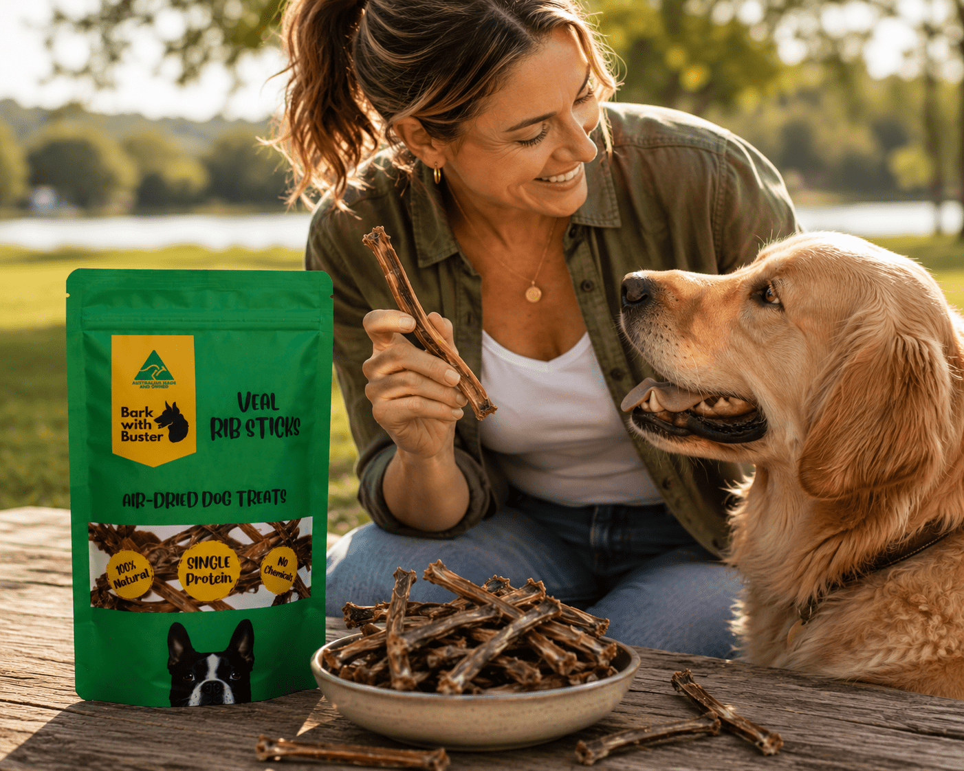 Veal Rib Sticks Dog Treats Australia – Natural Crunchy Air Dehydrated Dog Chews - Bark with Buster