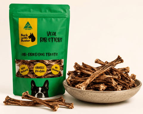Veal Rib Sticks Dog Treats Australia – Natural Crunchy Air Dehydrated Dog Chews - Bark with Buster